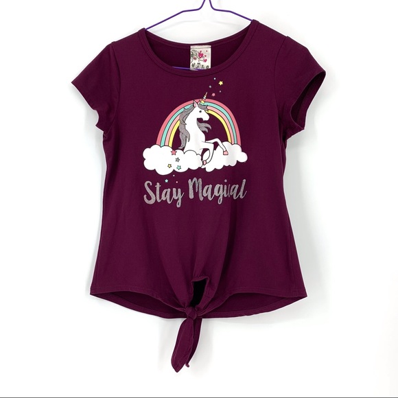 2/$25 Jenna & Jessie Girl's Tie Front Unicorn Tee, 12 - Picture 3 of 13